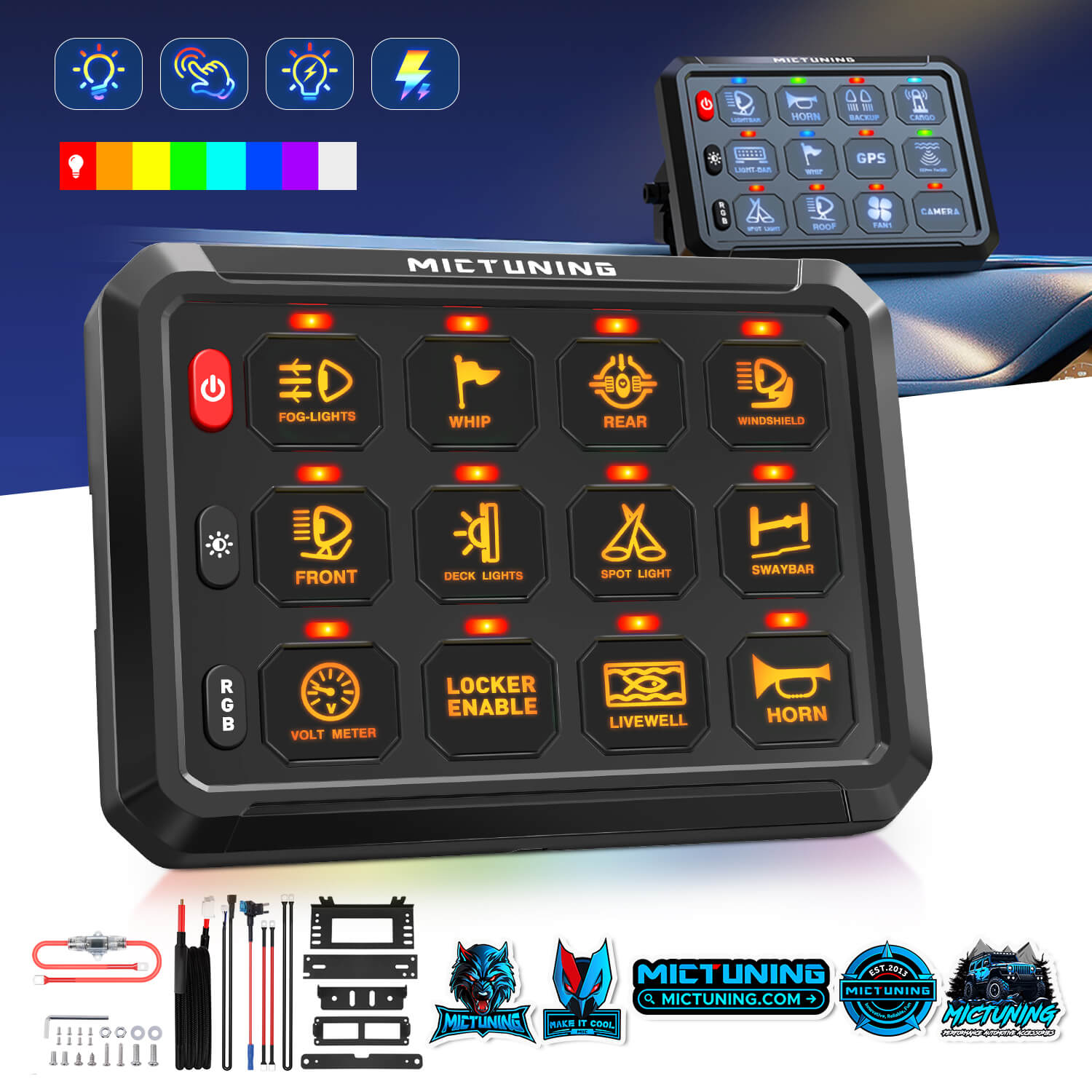MICTUNING P1B RGB 8/12 Gang Switch Panel, Multifunction Toggle