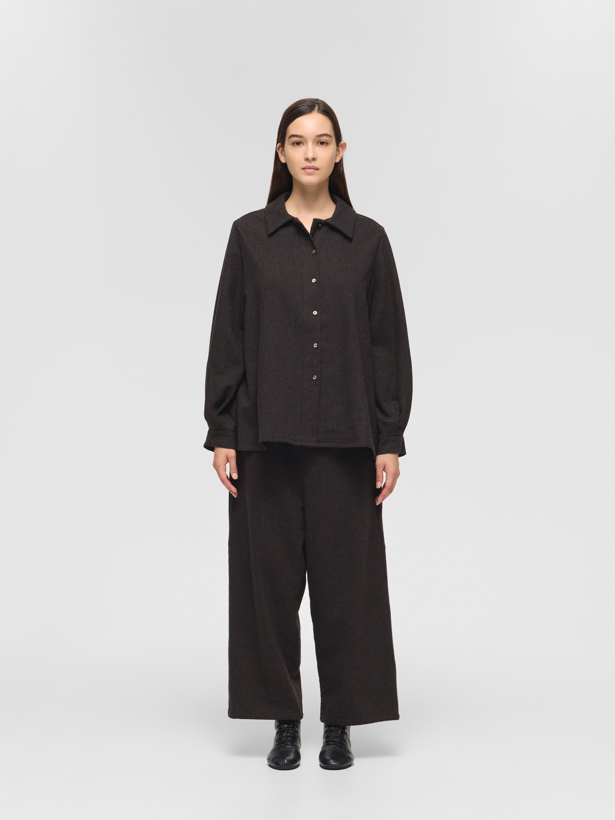 wool blend ballon slv tunic shirt | 4-230055 – mizuiro ind