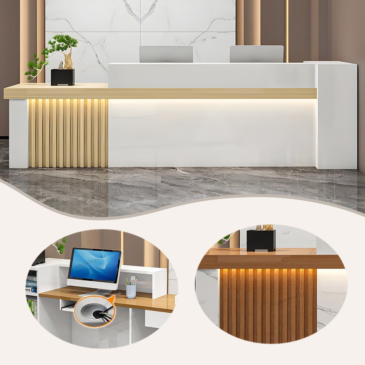 受付カウンター,レジカウンター,エントランス受付,鍵ロック,配線穴,LED