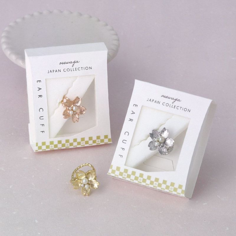 イヤーカフ ニッケルフリー メタル パール 桜 一輪 イヤリング 【左耳