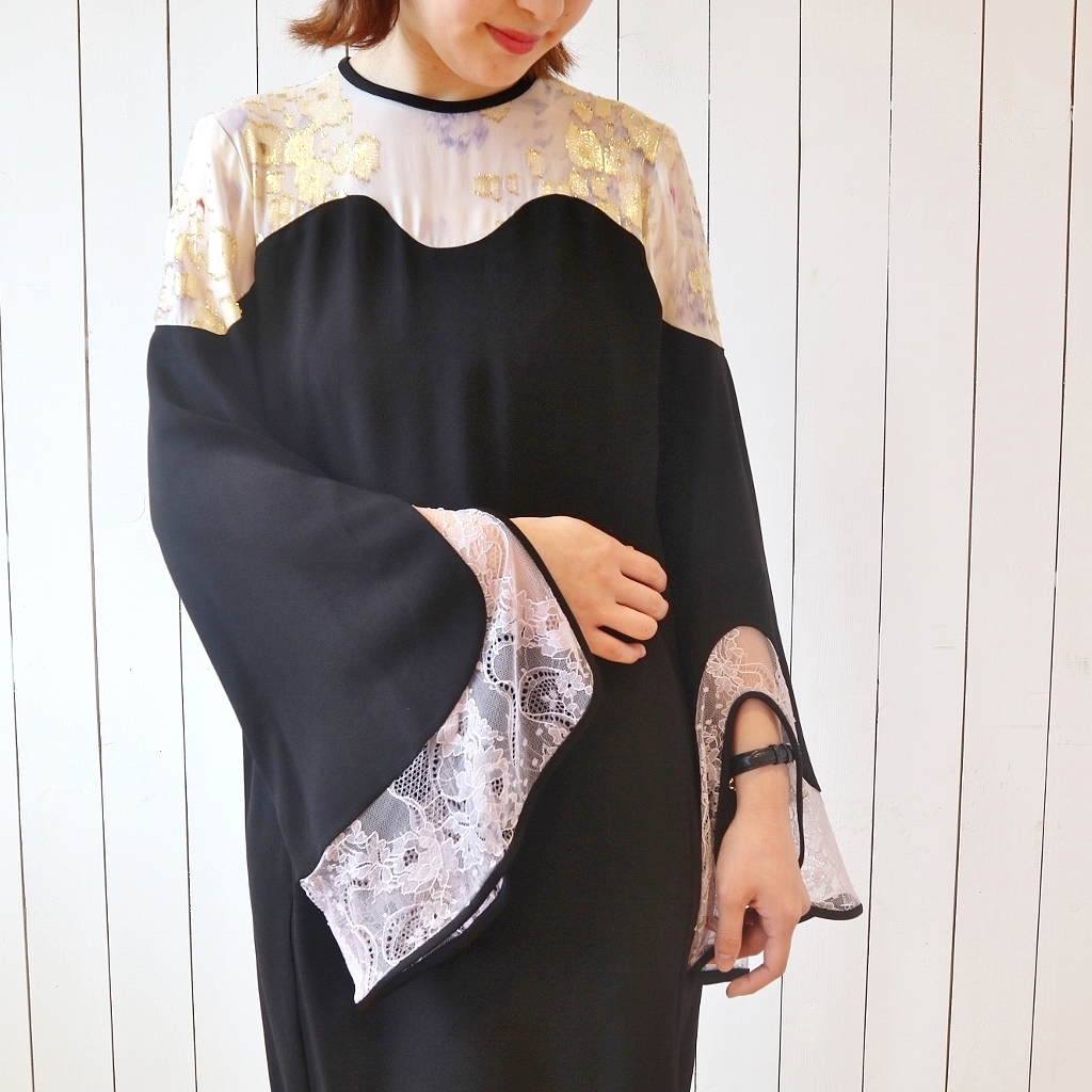 Mame Kurogouchi – Silk Lame Printed Sleeves I-Line Dress – A.I.R.