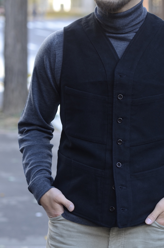 SAGAN VEST ENGLISH MOLESKIN “BLACK” | ANATOMICA SAPPORO アナトミカ札幌