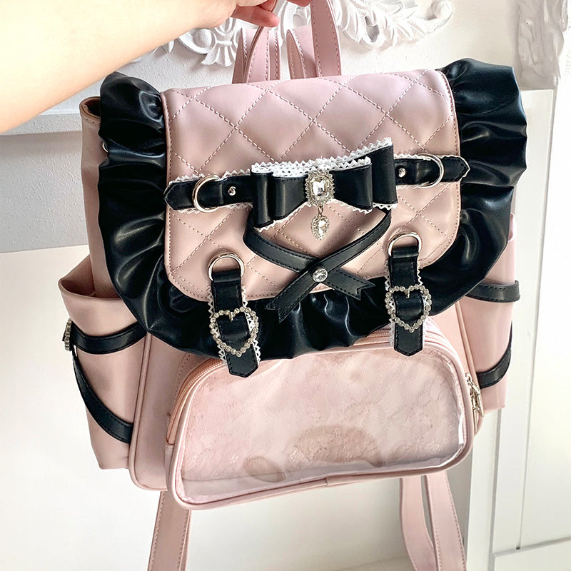 大きいサイズ レディース｜ブラック×ベビーピンクの地雷フリルリボン