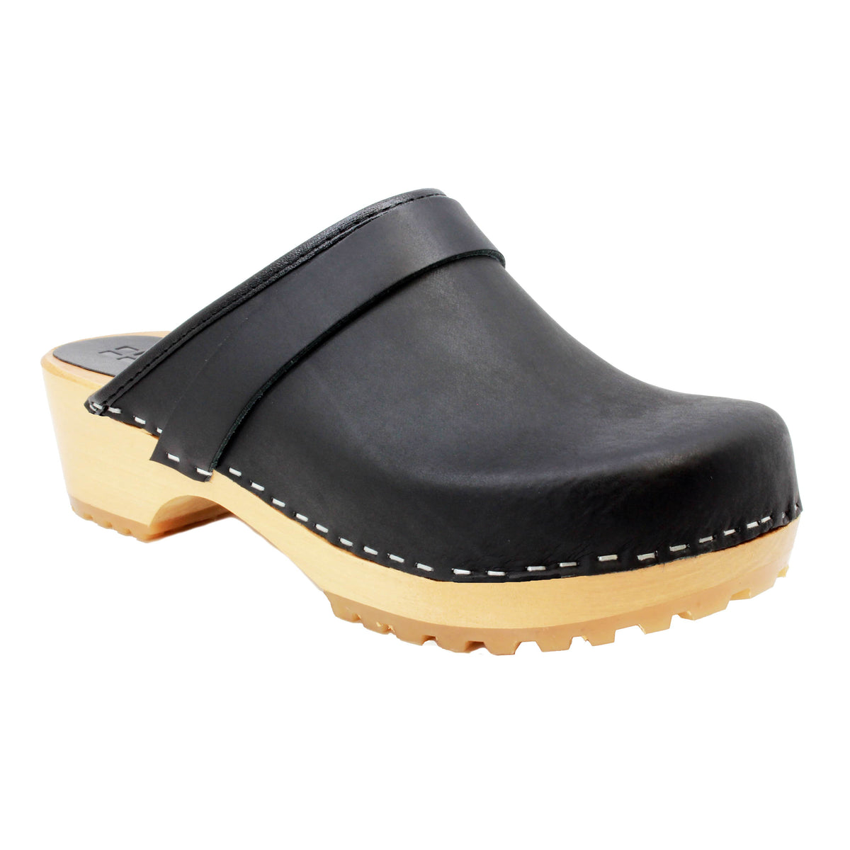 Tuva Wood Open Back Grip Black Natural Leather Clogs – BJORK