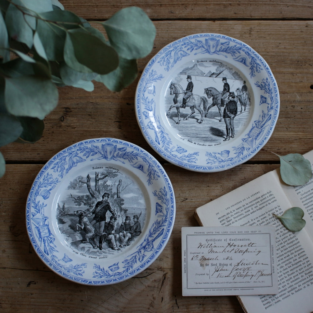 ラスト1点！クレイユモントロー窯のグリザイユ（直径20cm）ブルー