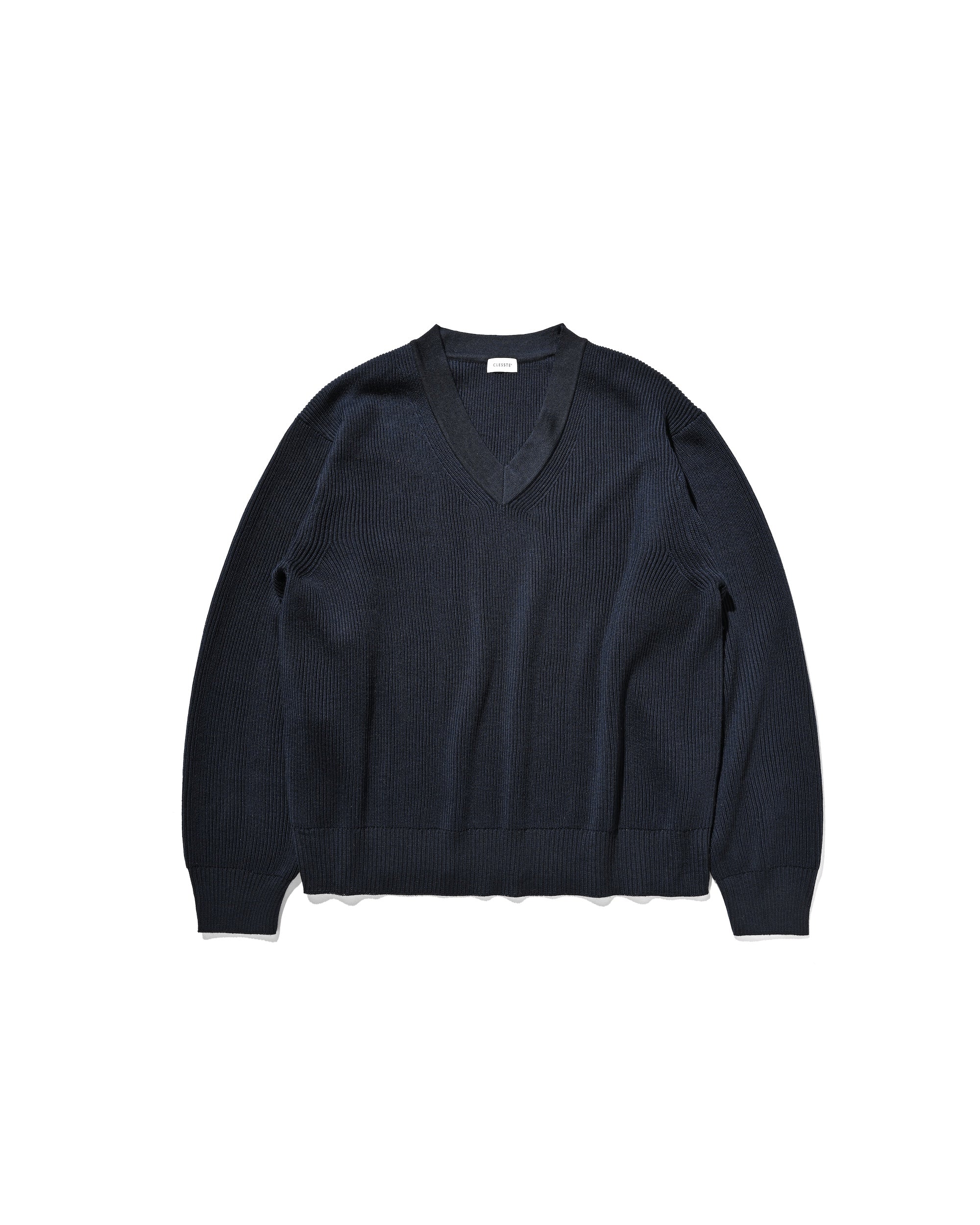 FINE WOOL V-NECK KNIT PULLOVER (NAVY)