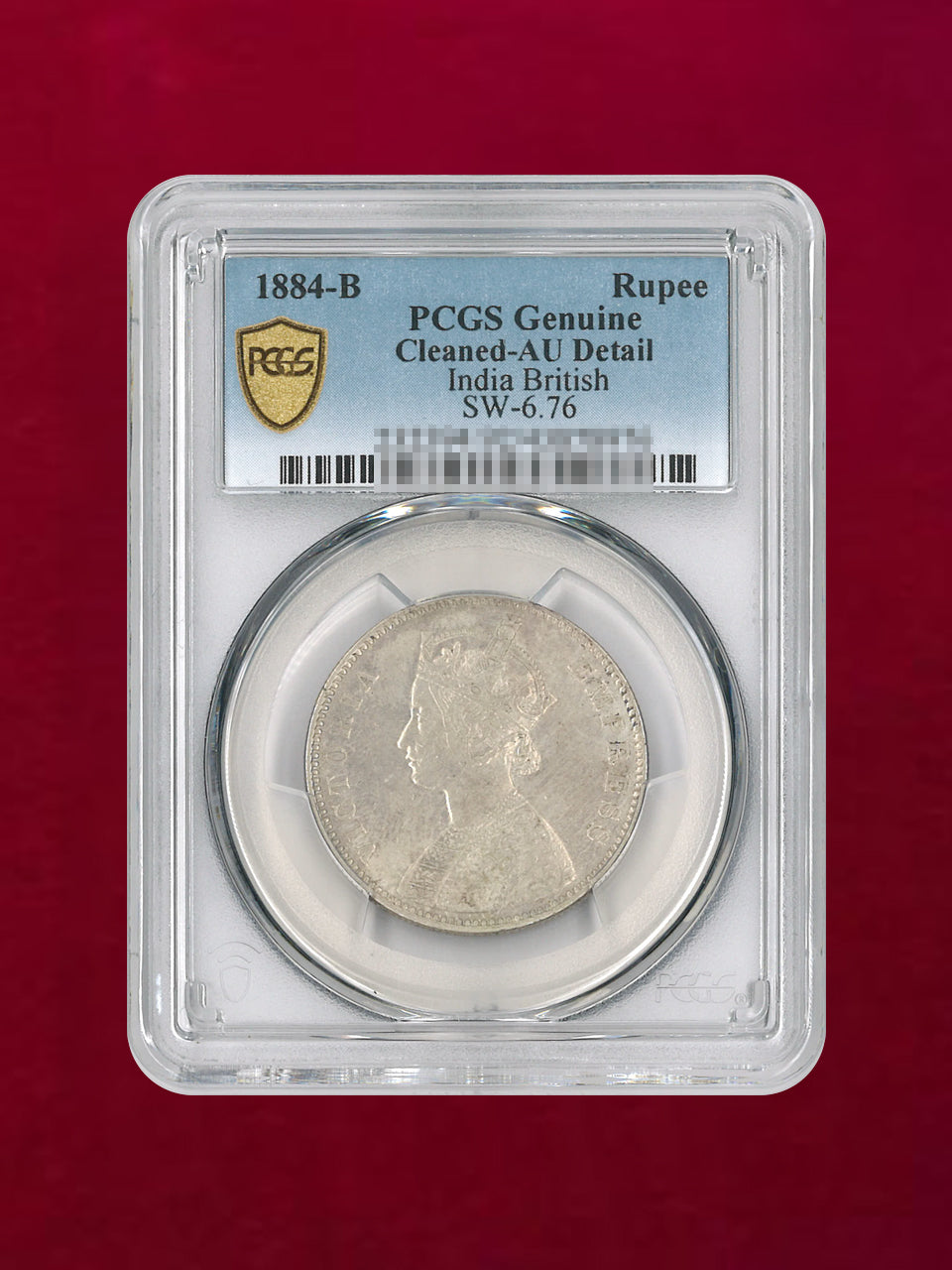 イギリス領インド】ルピー 銀貨 1884B PCGS Genuine Cleaning-AU
