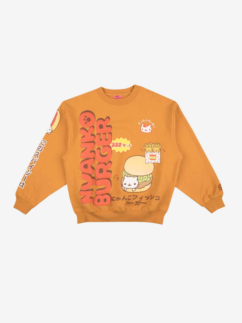 San-X Nyanko Burger Orange Crewneck | Official Apparel