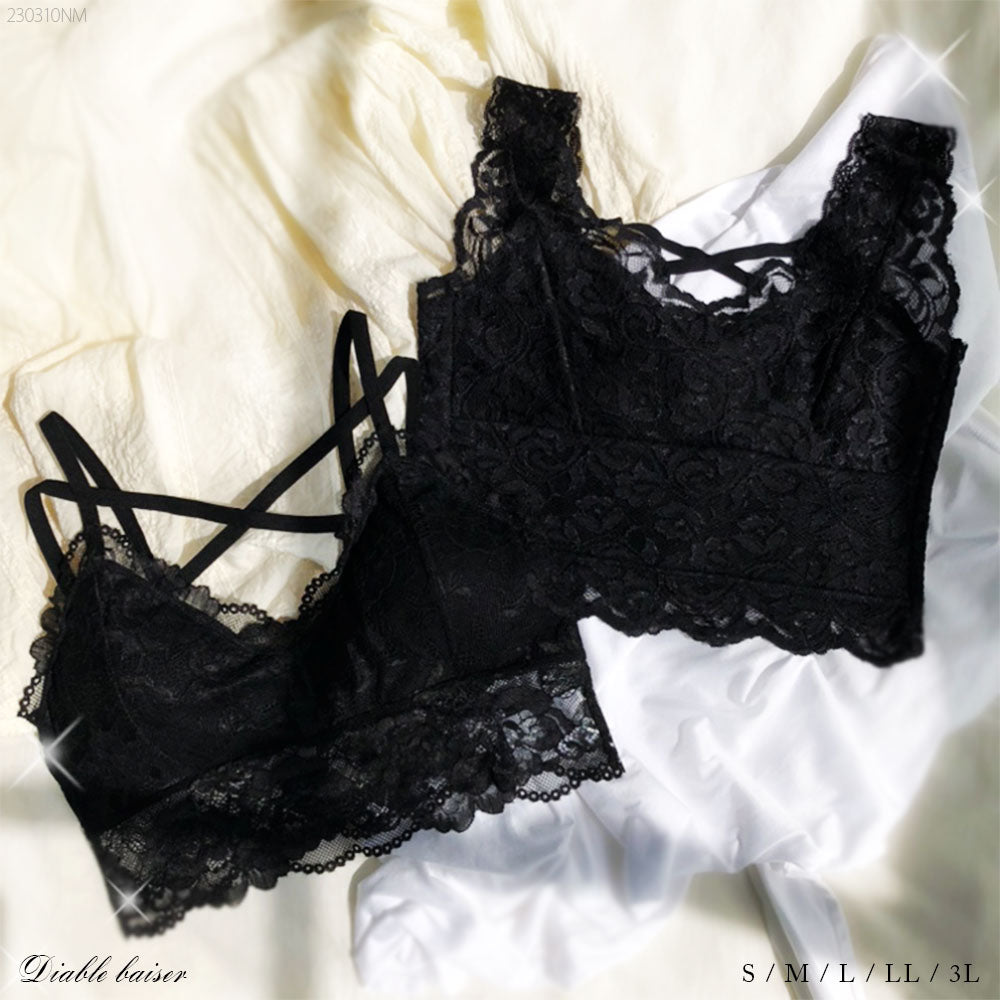 選べるデザインフロントクロスレースキャミブラトップトップス【ギャル