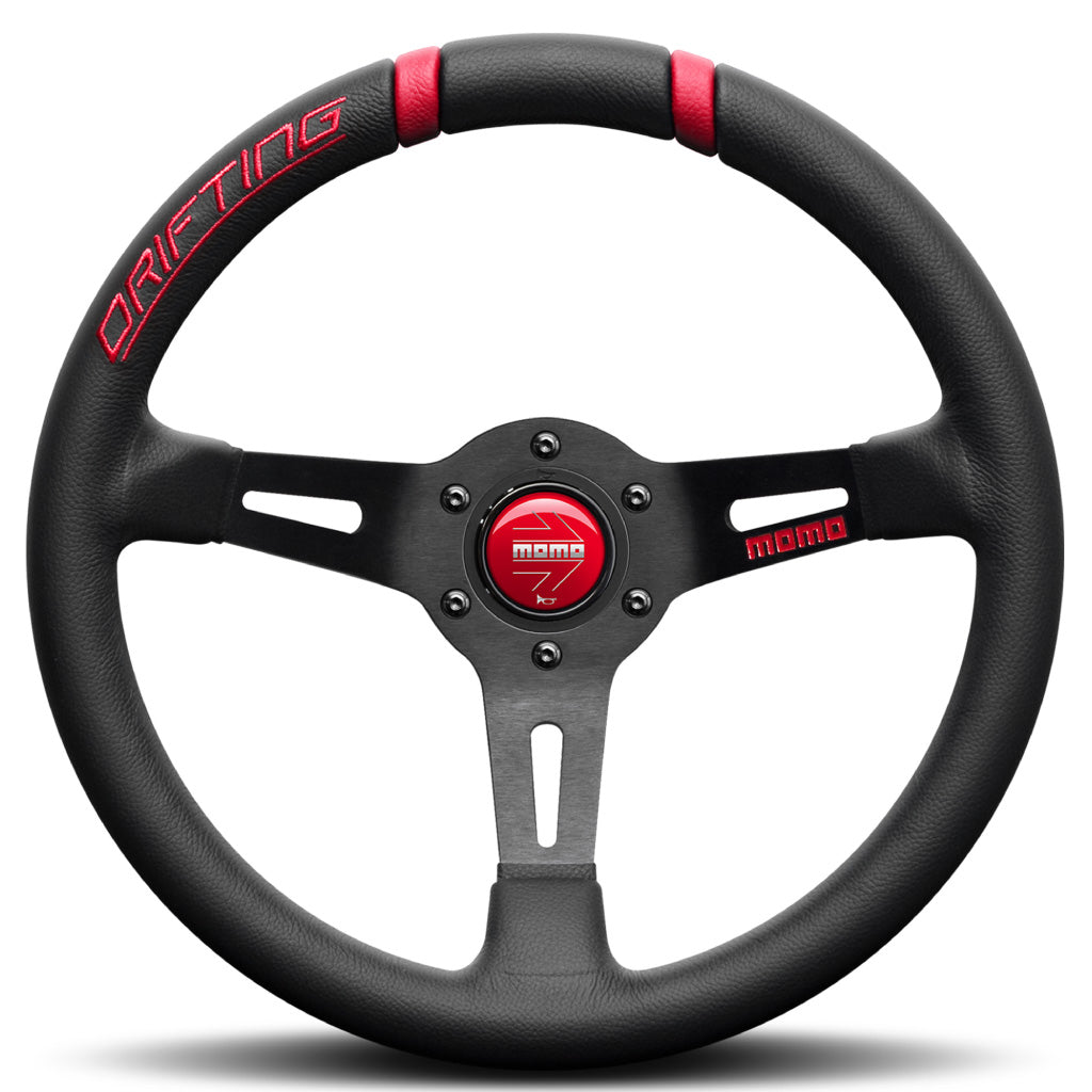MOMO Drifting 33 Steering Wheel - Black Red Leather Black Spokes 330mm