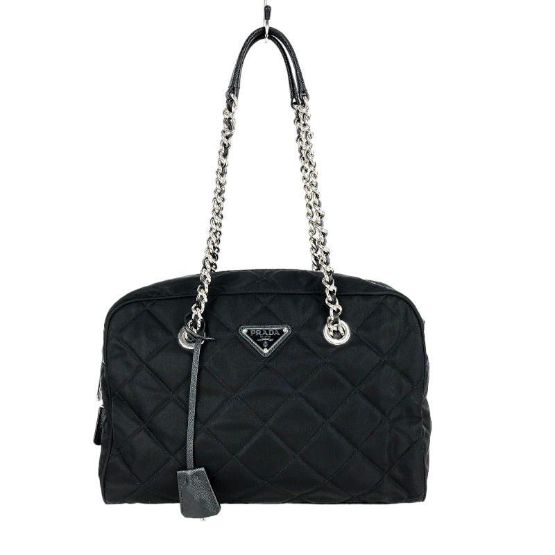 プラダ キルティング チェーントート 1BB072 ナイロン ブラック