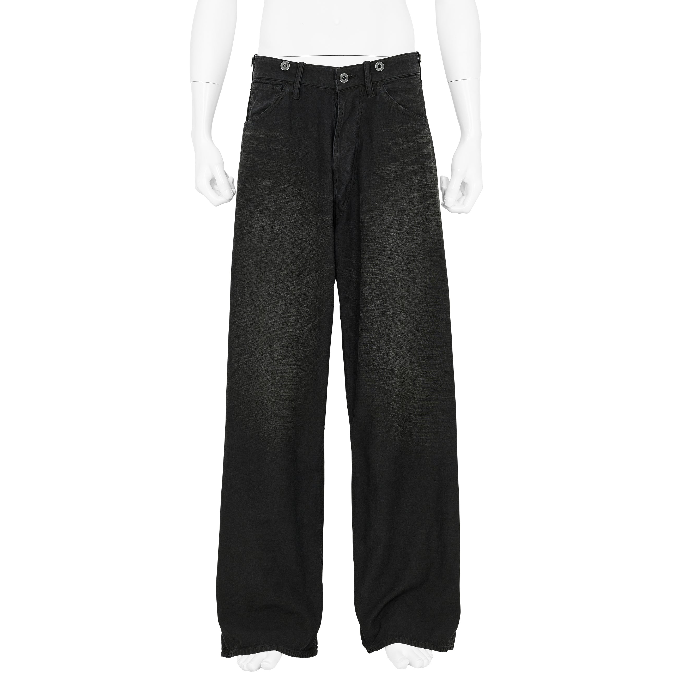 LOT.209 BUCKLE-BACKED TROUSERS DAMAGED SUMI DYED BLACK - T.T TAIGA