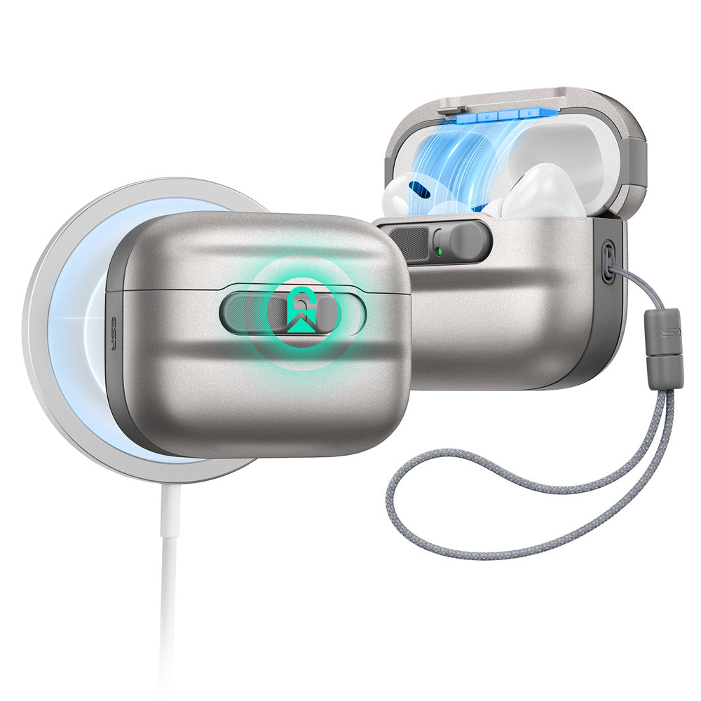 チタニウム AirPods Pro 3 MagSafe充電対応ケース、ストラップ付き