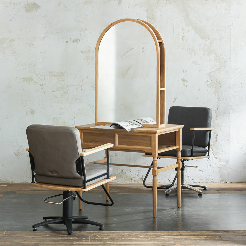 ヘアサロン 美容室 ドレッサー ウッド アンティーク アーチ 両面｜美容