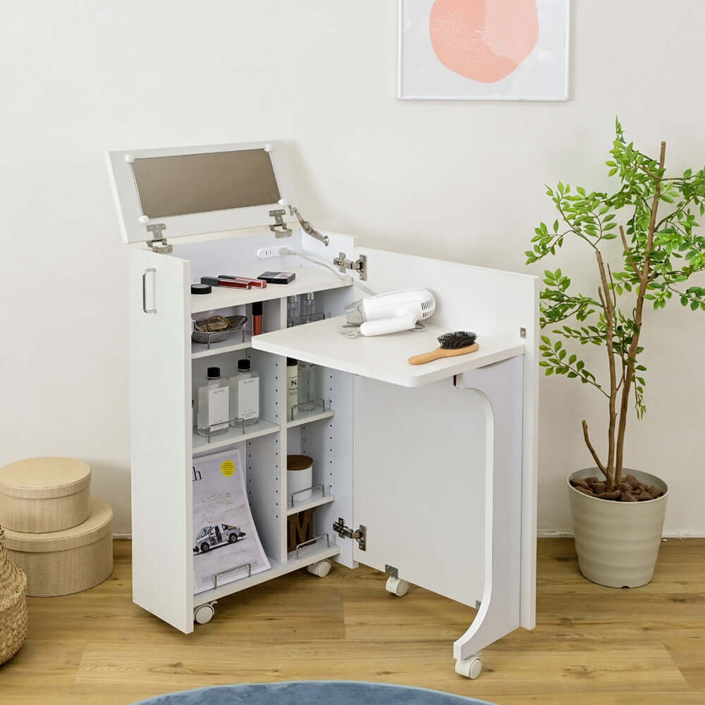 折りたたみ デスク コンパクト ドレッサー 収納 キャスター 子供 白