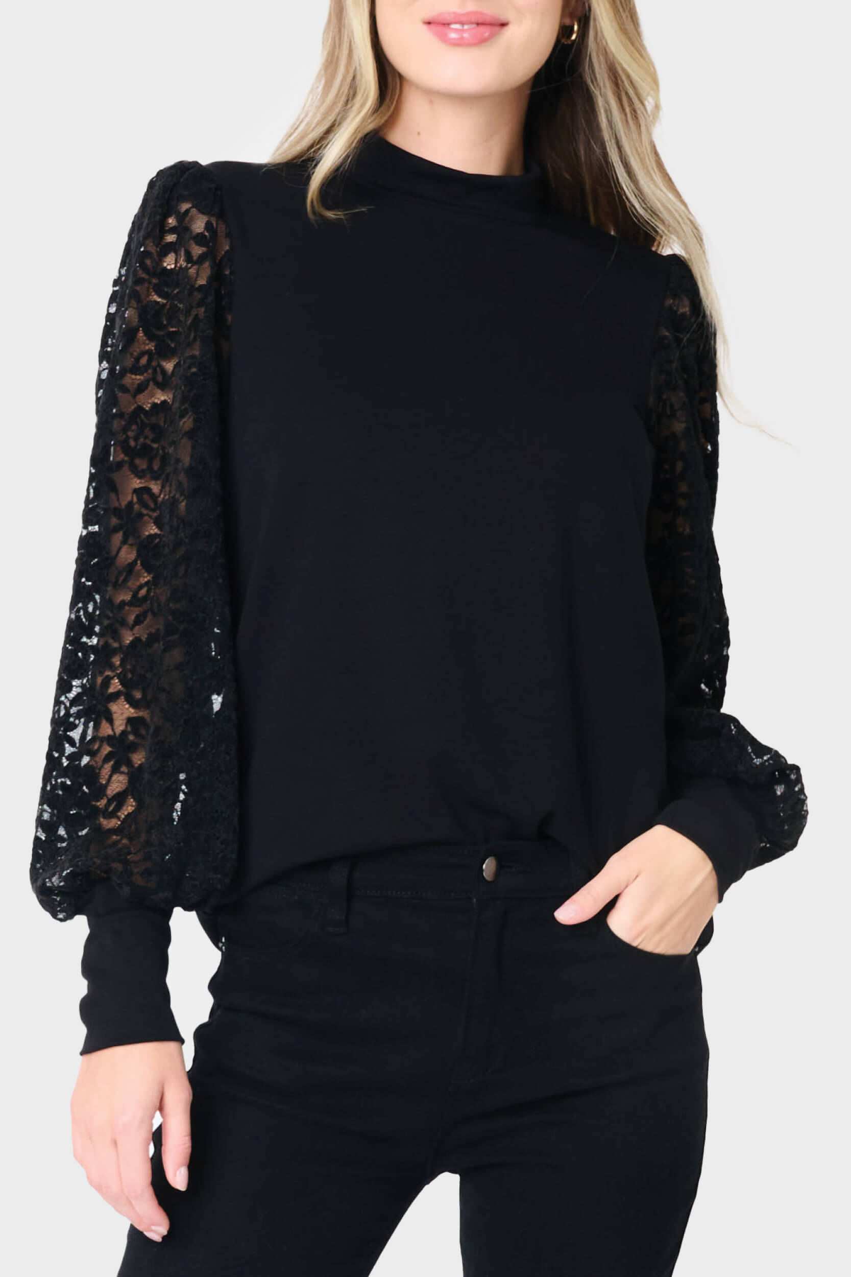Long Sleeve Lace High Neck Knit Mix Top – Gibsonlook