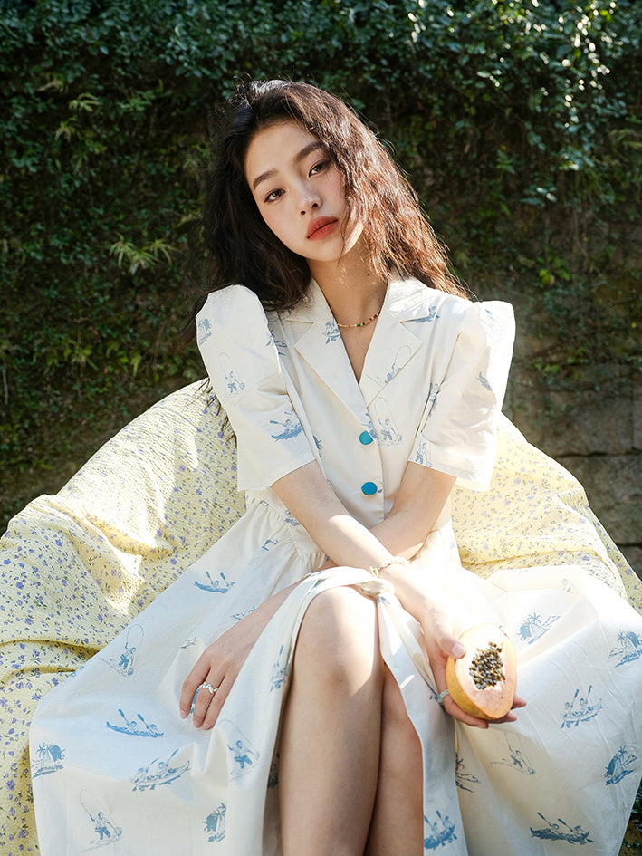 Twice momo様ご着用】チンパンジーテキスタイル パフスリーブサマー