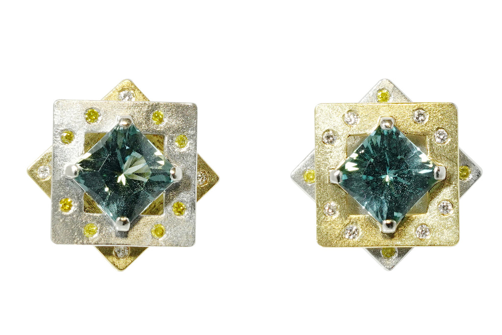 Blue Tourmaline Pt900/K18ブルートルマリン イエロー/カラーレス