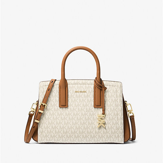 Michael Kors Laila Small Signature Logo Satchel Vanılla /Acorn