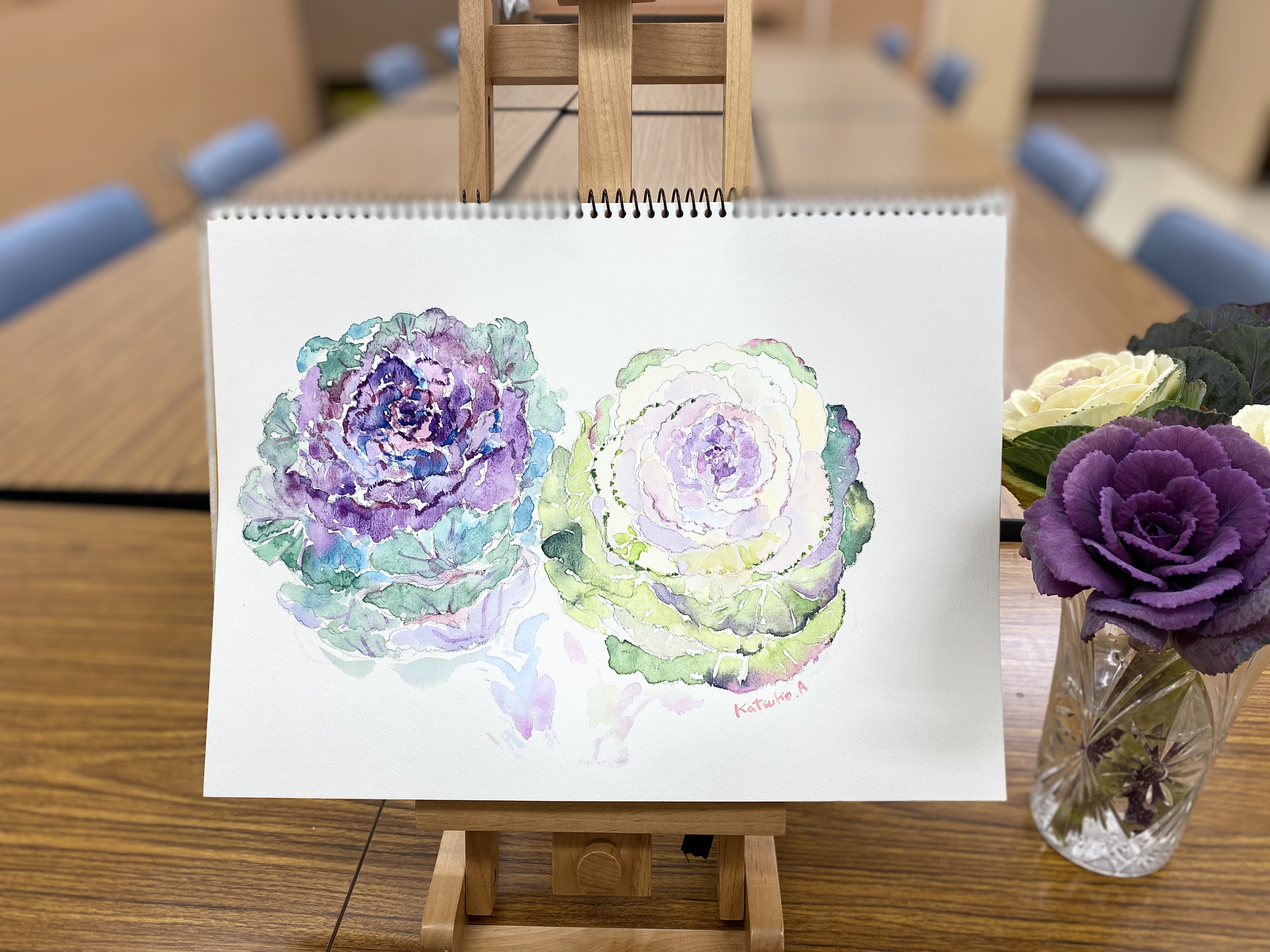 葉牡丹のスケッチ – 荒井克子 日本画