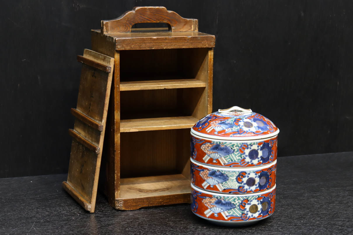 華やかで趣きのある陶器製重箱セット(おかもち付き) DC5788 在庫1組