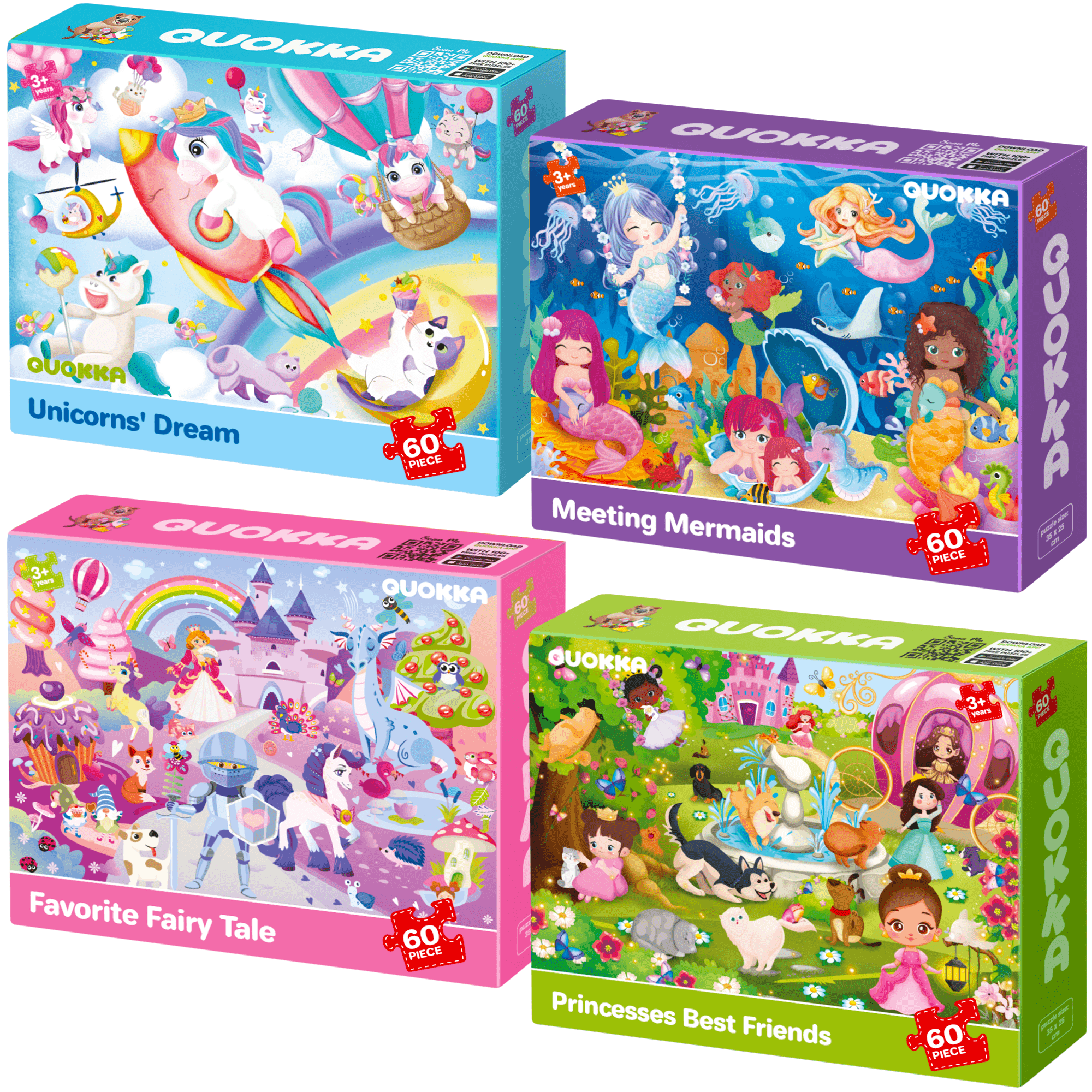 60 Piece Puzzles for Kids | Unicorns, Mermaids, Princesses & Fairy Tal