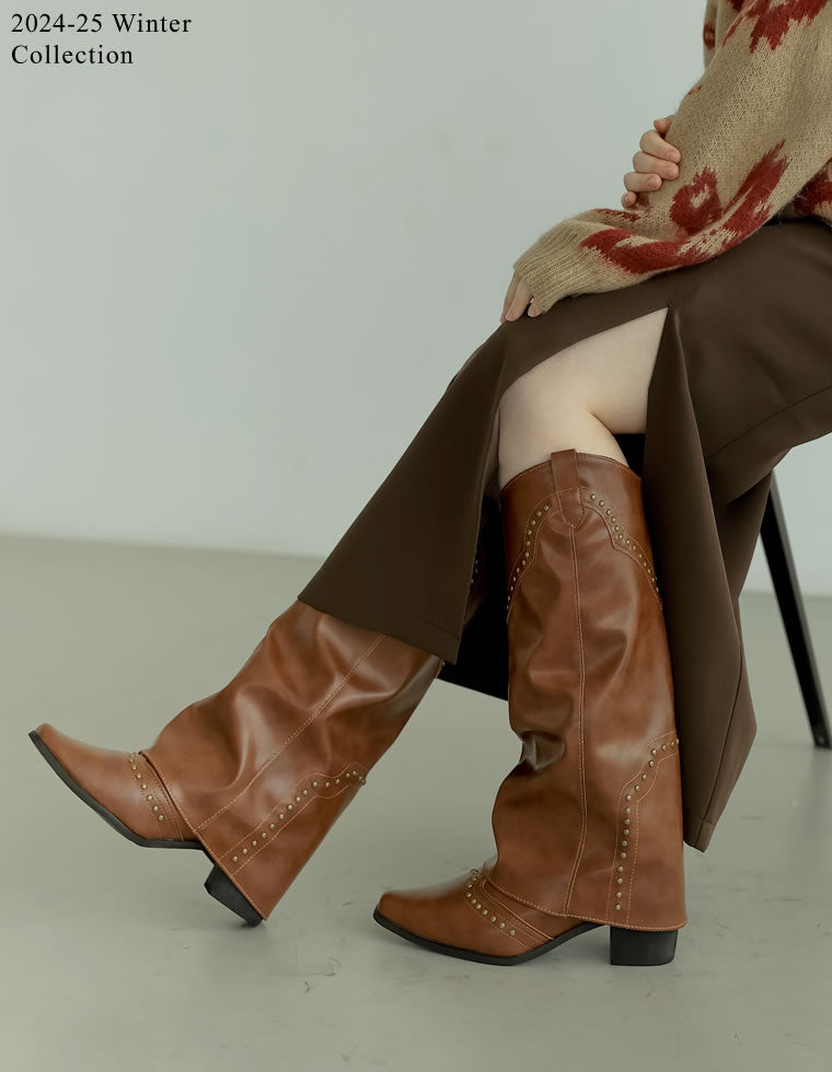 スタッズウエスタンカバーブーツ - シューズ通販 | 人気レディース