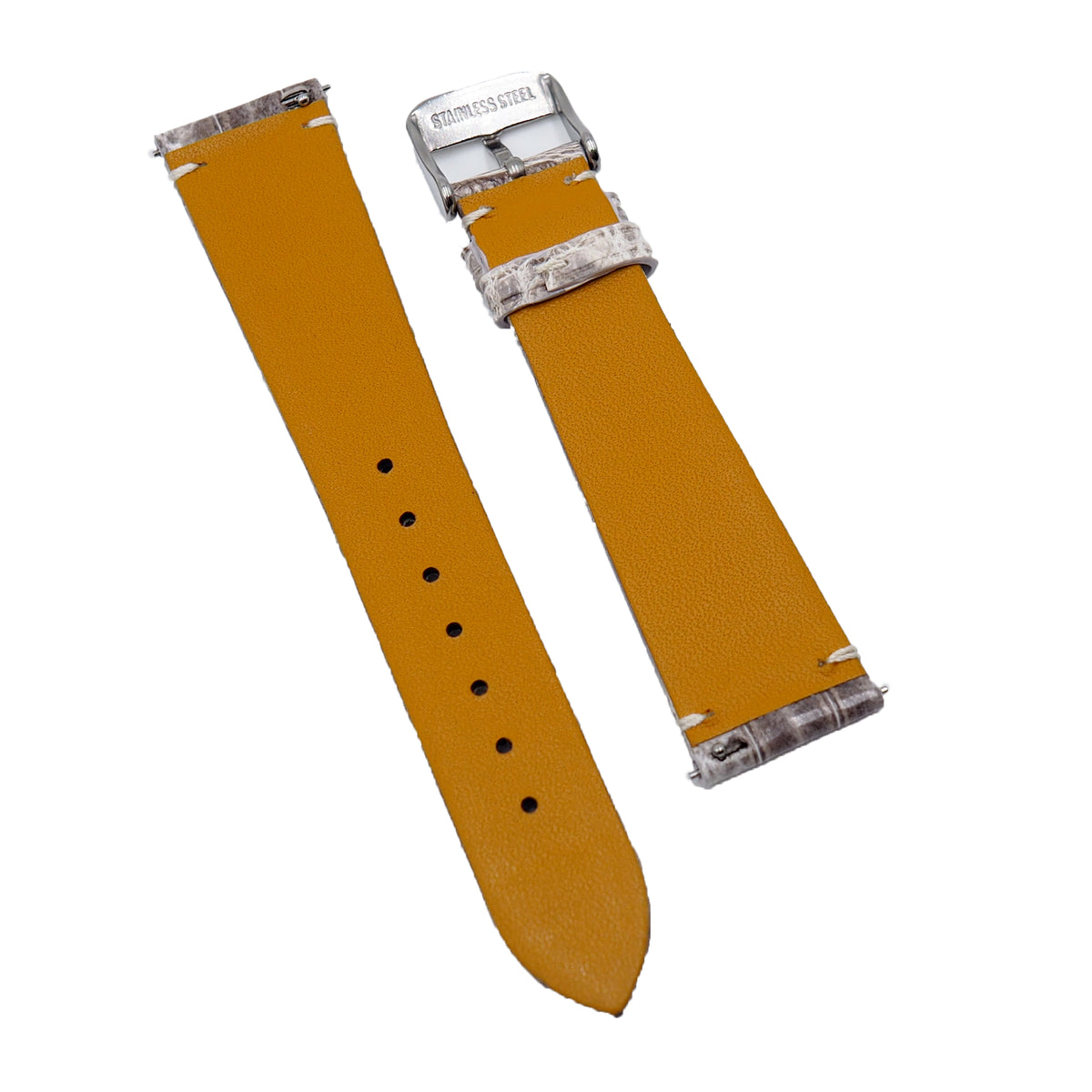 18mm, 19mm, 20mm Vintage Style Himalaya White Alligator Leather