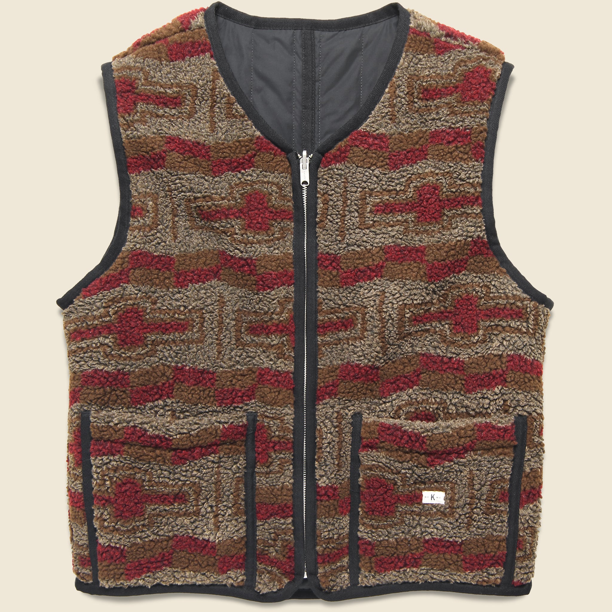 Reverse Zip Pile & Quilt Vest - Brown