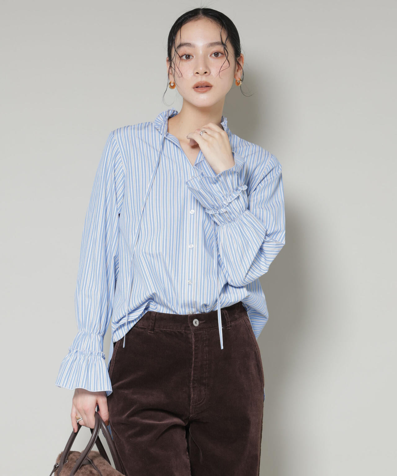 ストライプ フリル シャツ