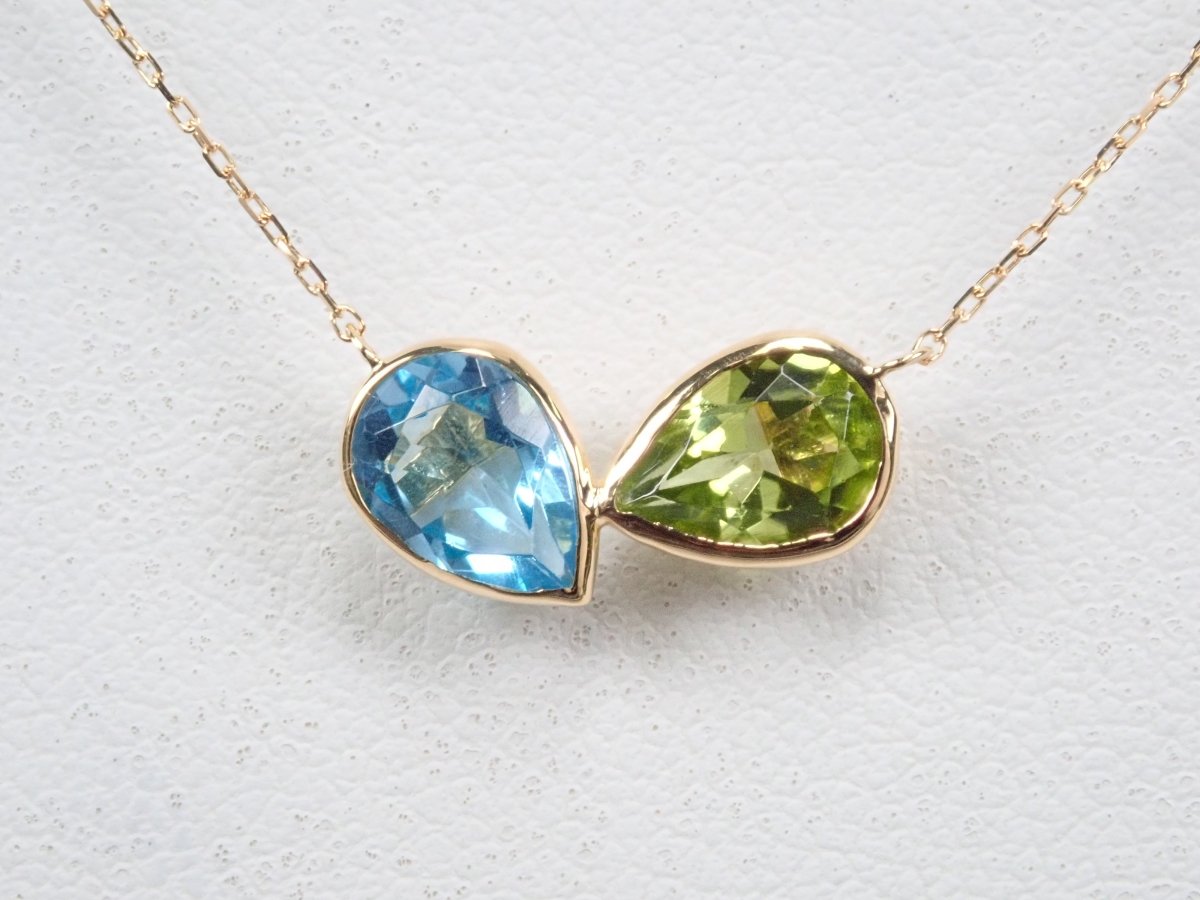 K18スイスブルートパーズ・ペリドットペンダント（ネックレス）