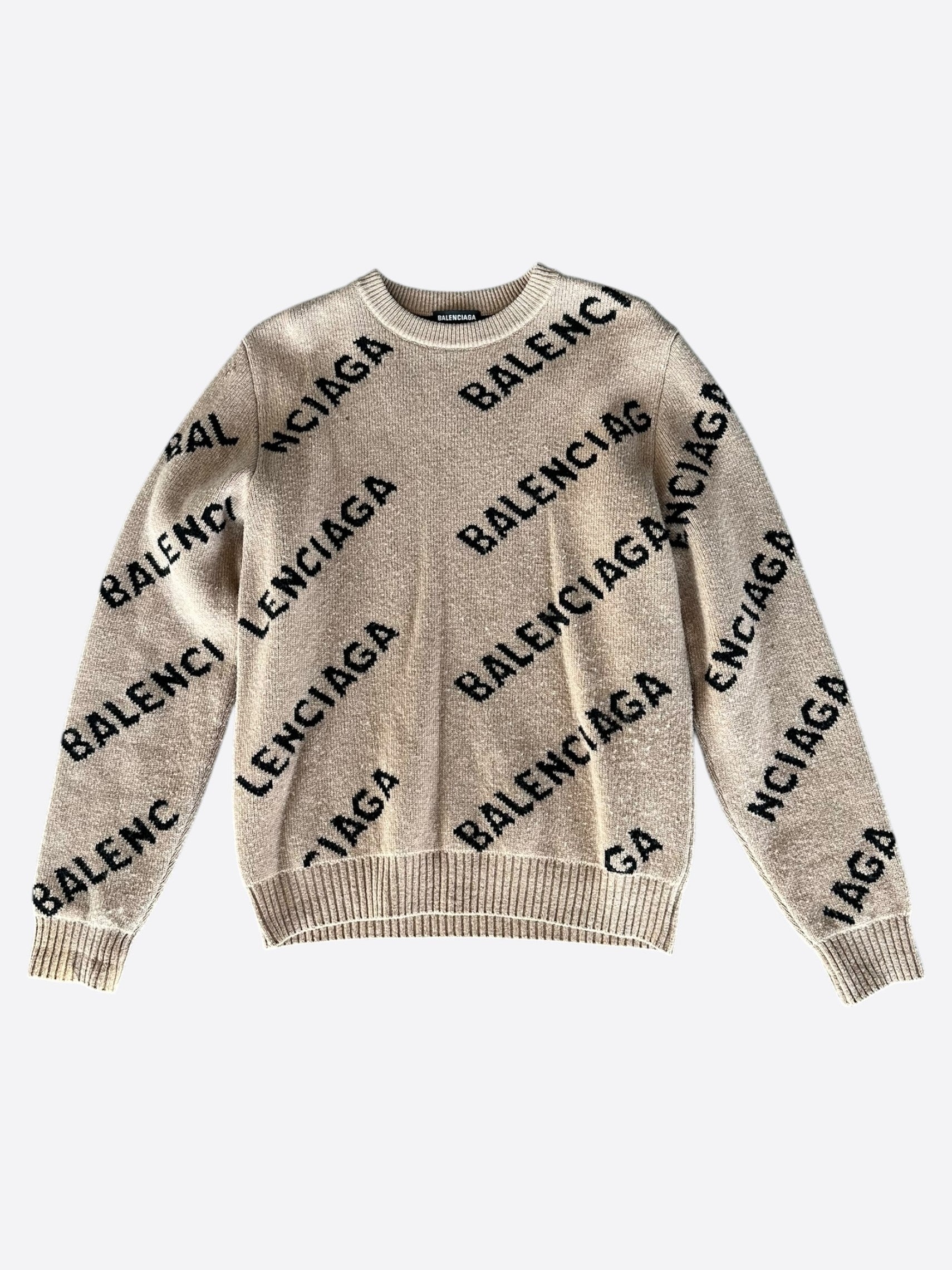 Balenciaga Brown & Black All Over Logo Knit Sweater – Savonches