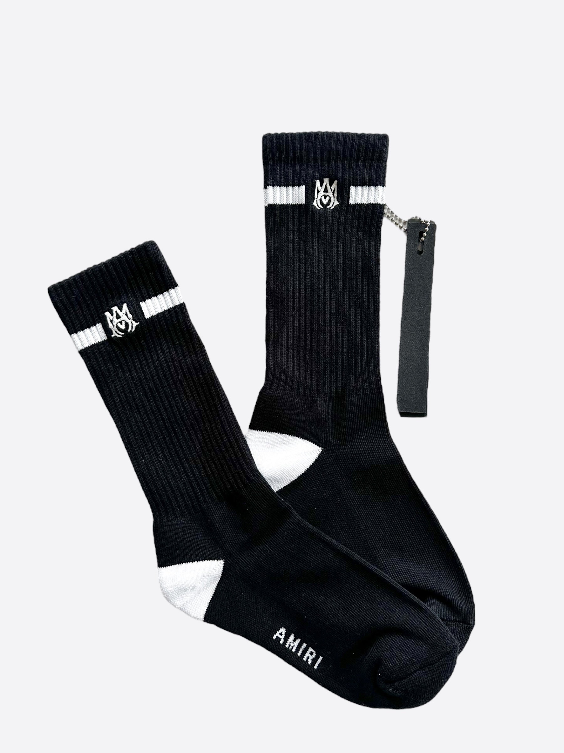Amiri Black & White Striped MA Logo Socks – Savonches