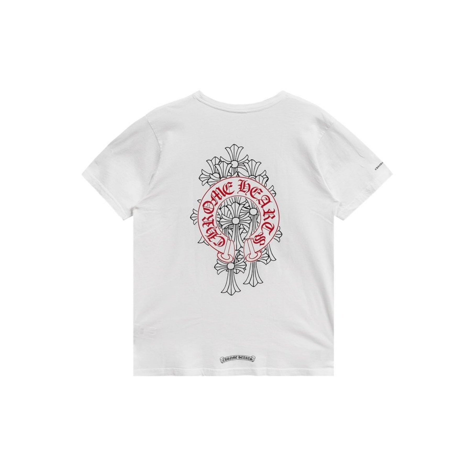Chrome Hearts Cemetery Cross Red Horseshoe Short Sleeve T-Shirt