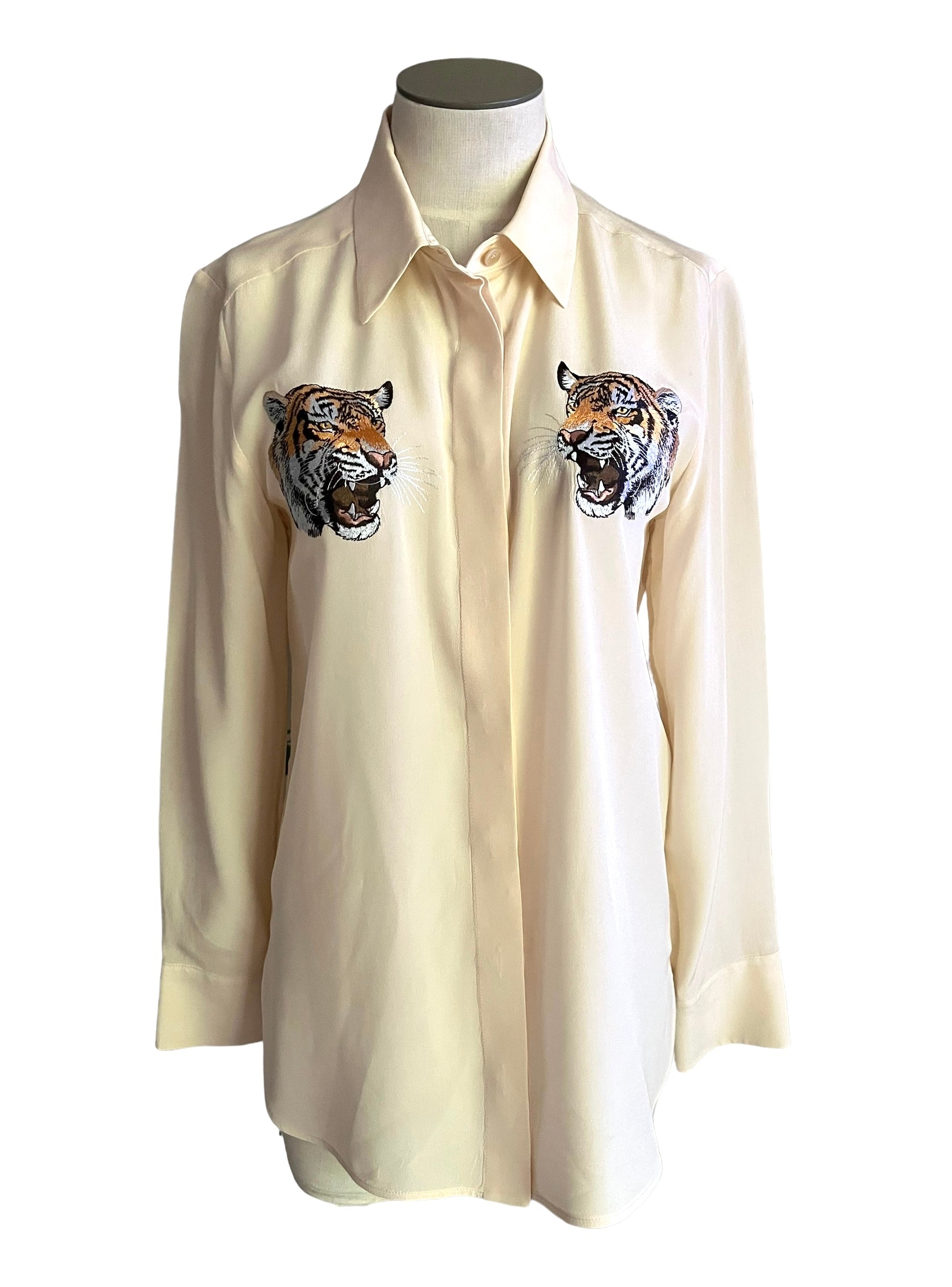 Stella McCartney Silk Crepe Tiger Embroidered Arlo Size 36 Button