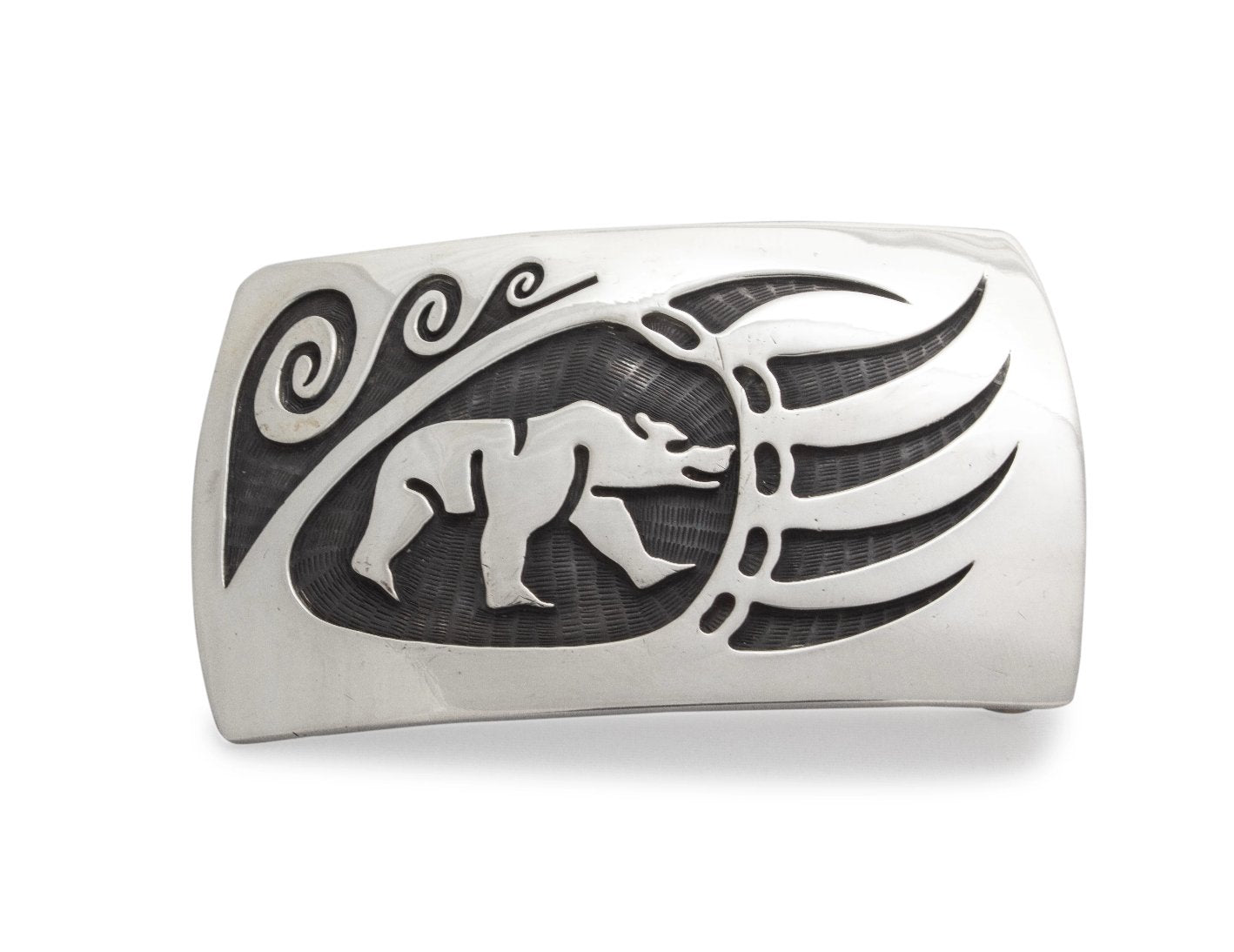Vintage Lawrence Saufkie Hopi Silver Buckle With Bear and Bear