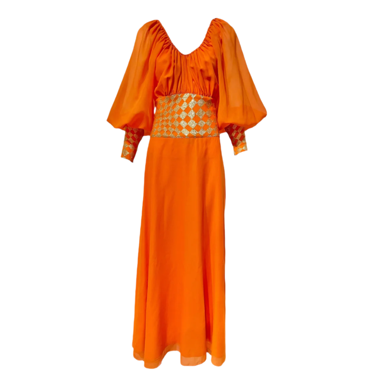 Christian Dior Boutique S/S 1968 Orange and Gold Lamé Bohemian