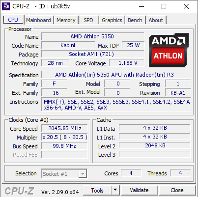 AMD Athlon 5350 @ 2045.85 MHz - CPU-Z VALIDATOR