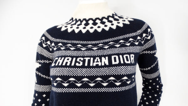 Christian Dior Navy & White Wool Cashmere Blend Knit Pullover