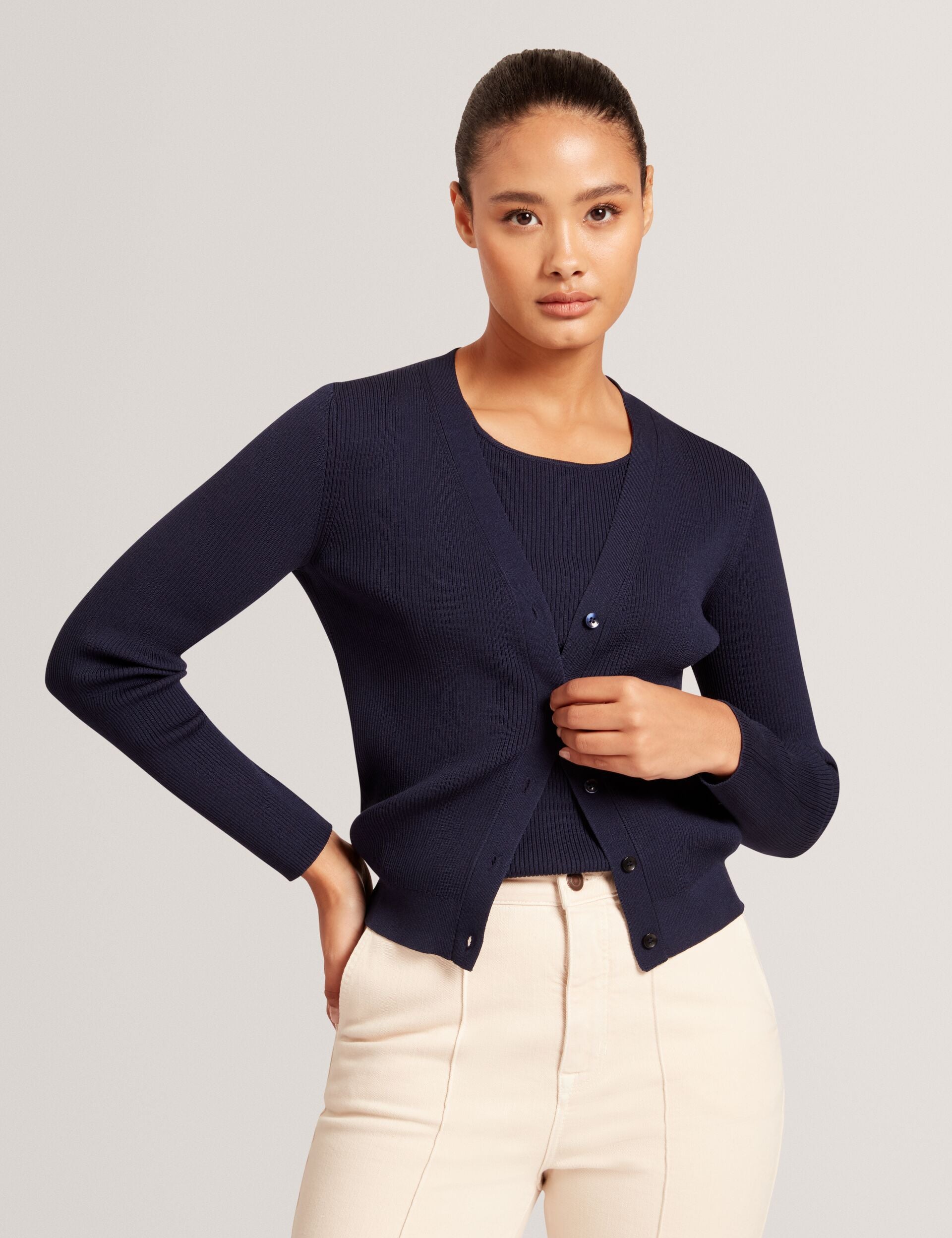 Navy Navy | V-neck Cardigan With Rib | Ted Baker US