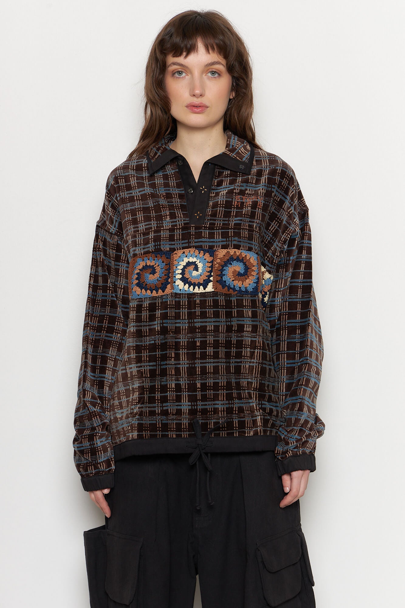 Story Mfg. Polite Pullover Grid Velvet Organic Cotton | wasted