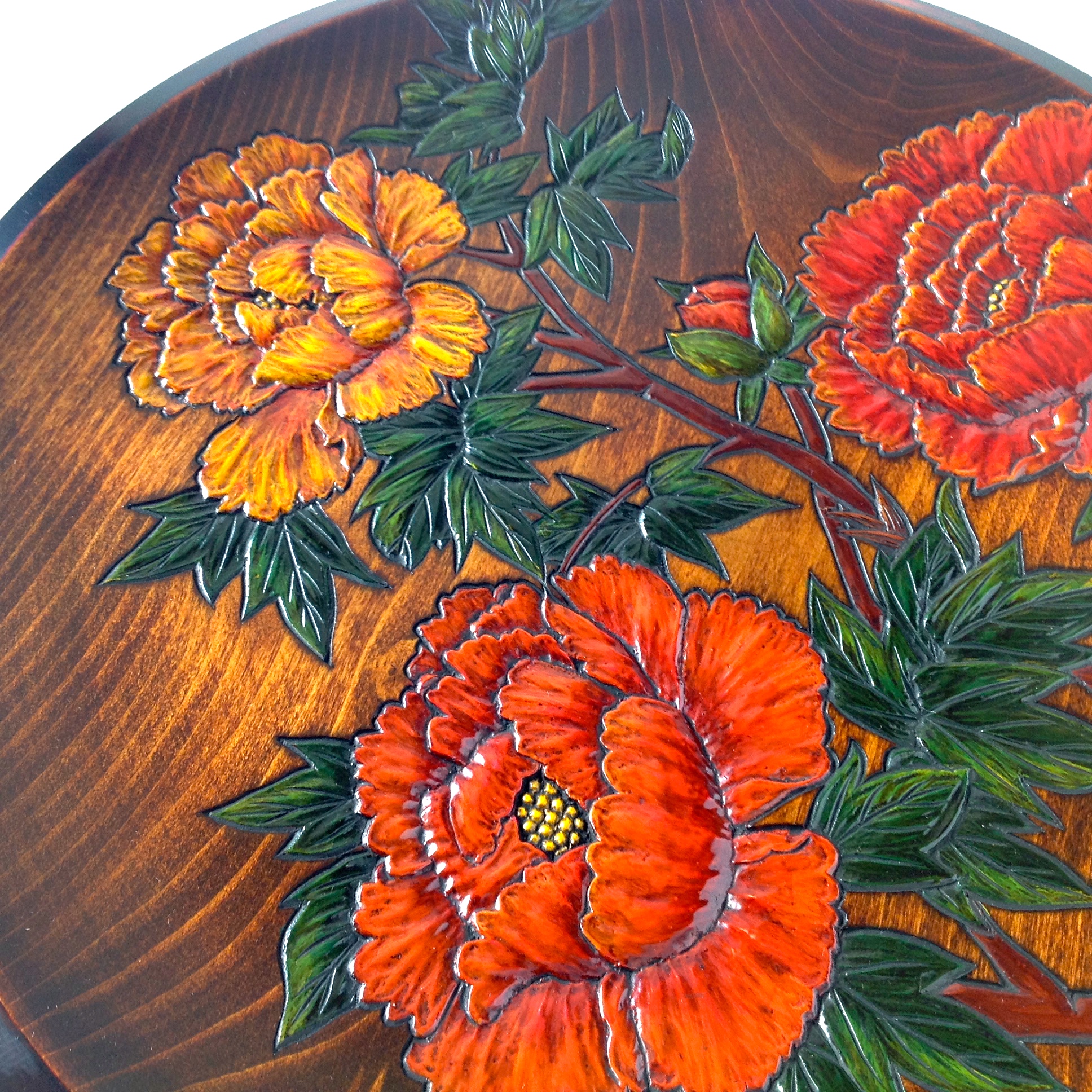 飾皿尺2 春 牡丹（四月） ｜ 岡山特産 烏城彫（うじょうぼり）～日本の