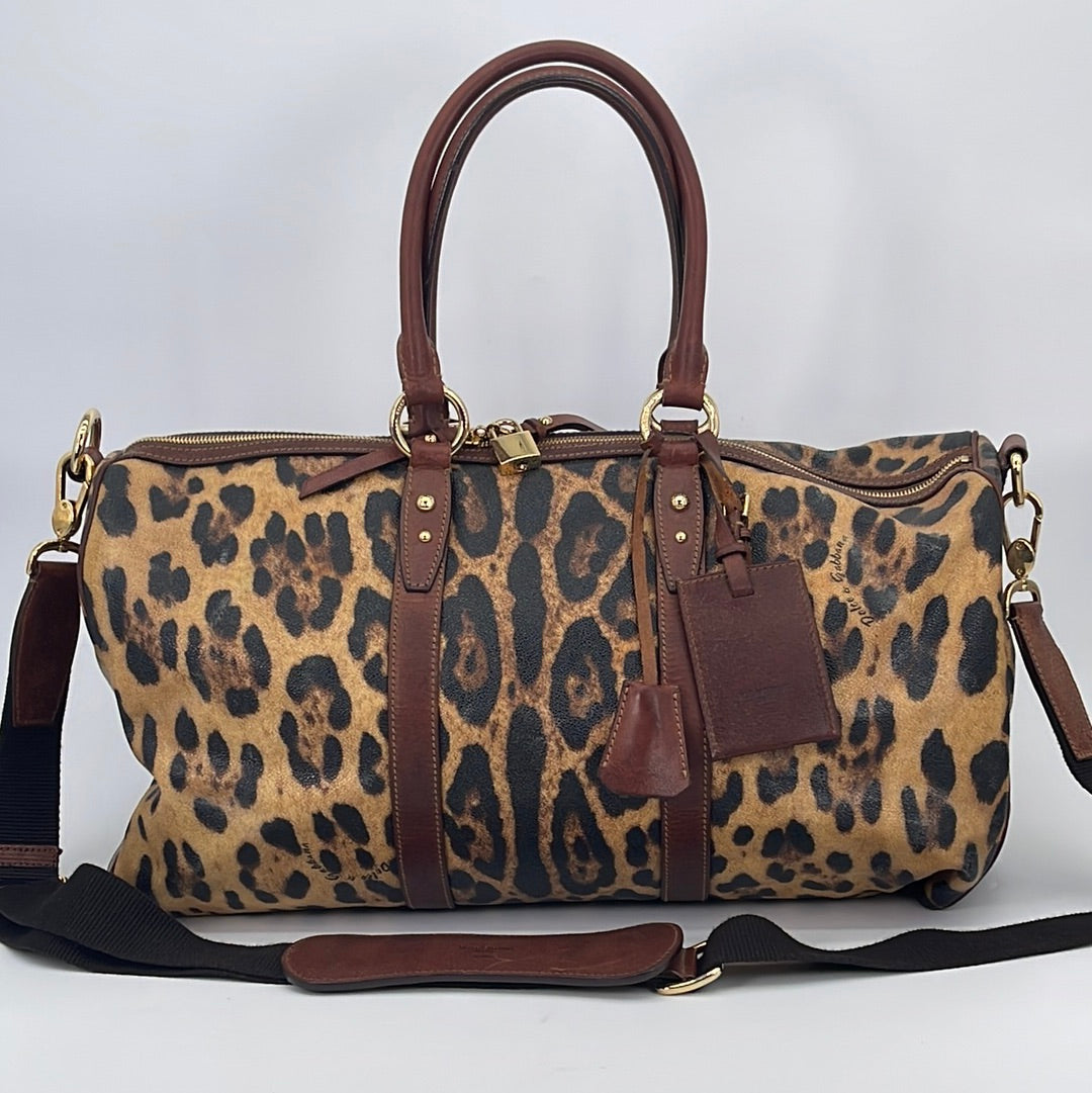 Preloved Dolce & Gabbana Brown Leopard Print Travel Duffle Bag