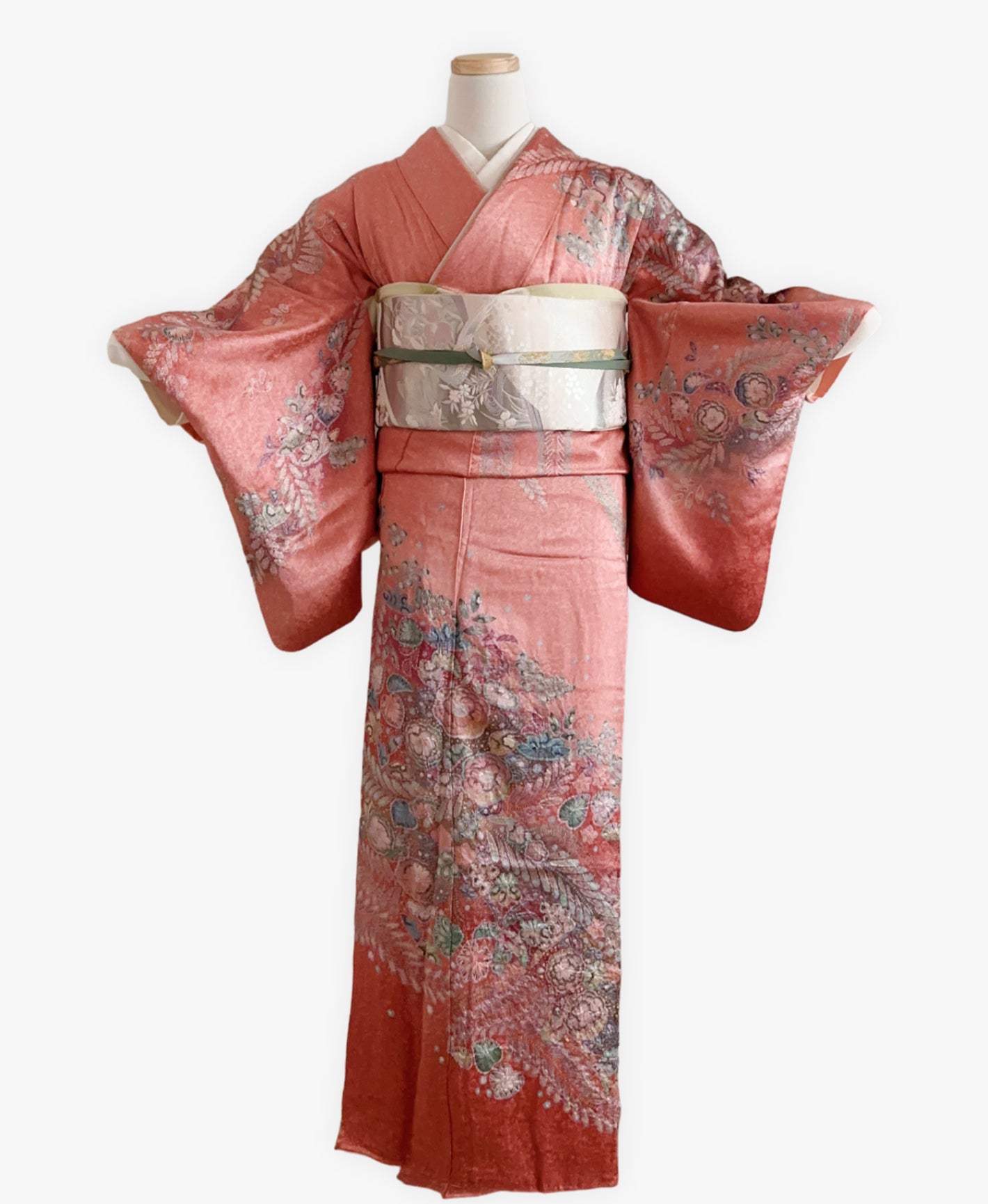 訪問着レンタル・紅樺色 赤系 暈し染め 絞り 辻が花 FW509 – 宅配着物