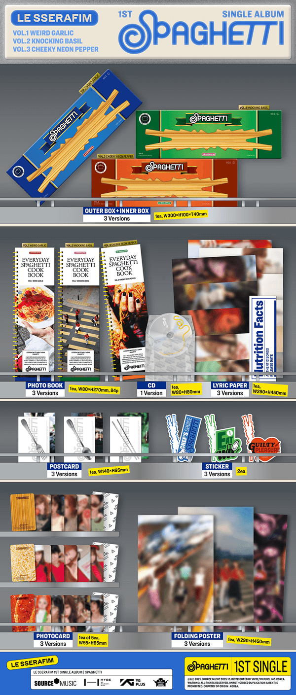 LE SSERAFIM 1ST SINGLE ALBUM SPAGHETTI | 3 ALBUMS SET - Kpop USA