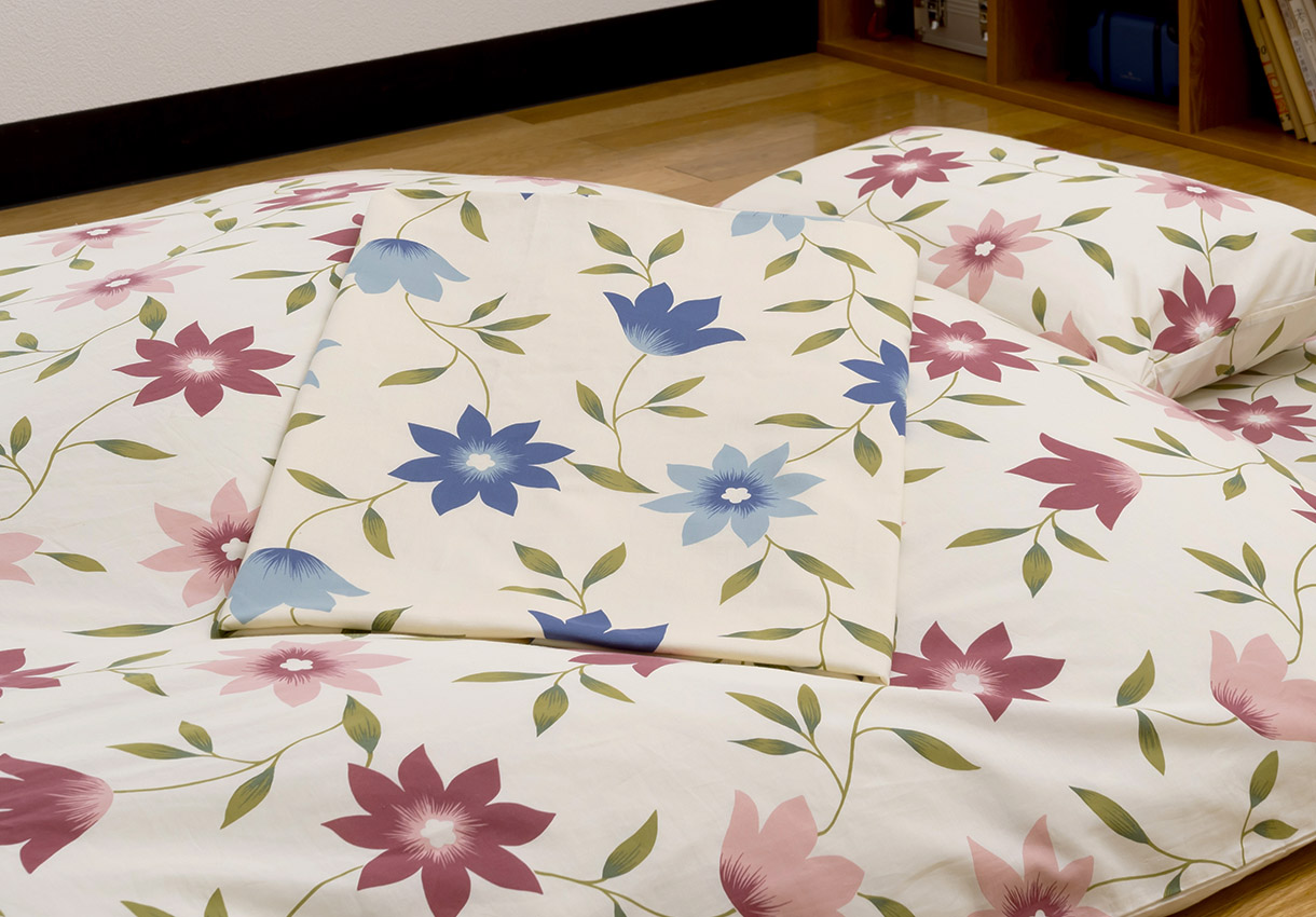 3点セットカバー【花柄】シングル ブルー 綿100%｜敷布団・羽毛布団
