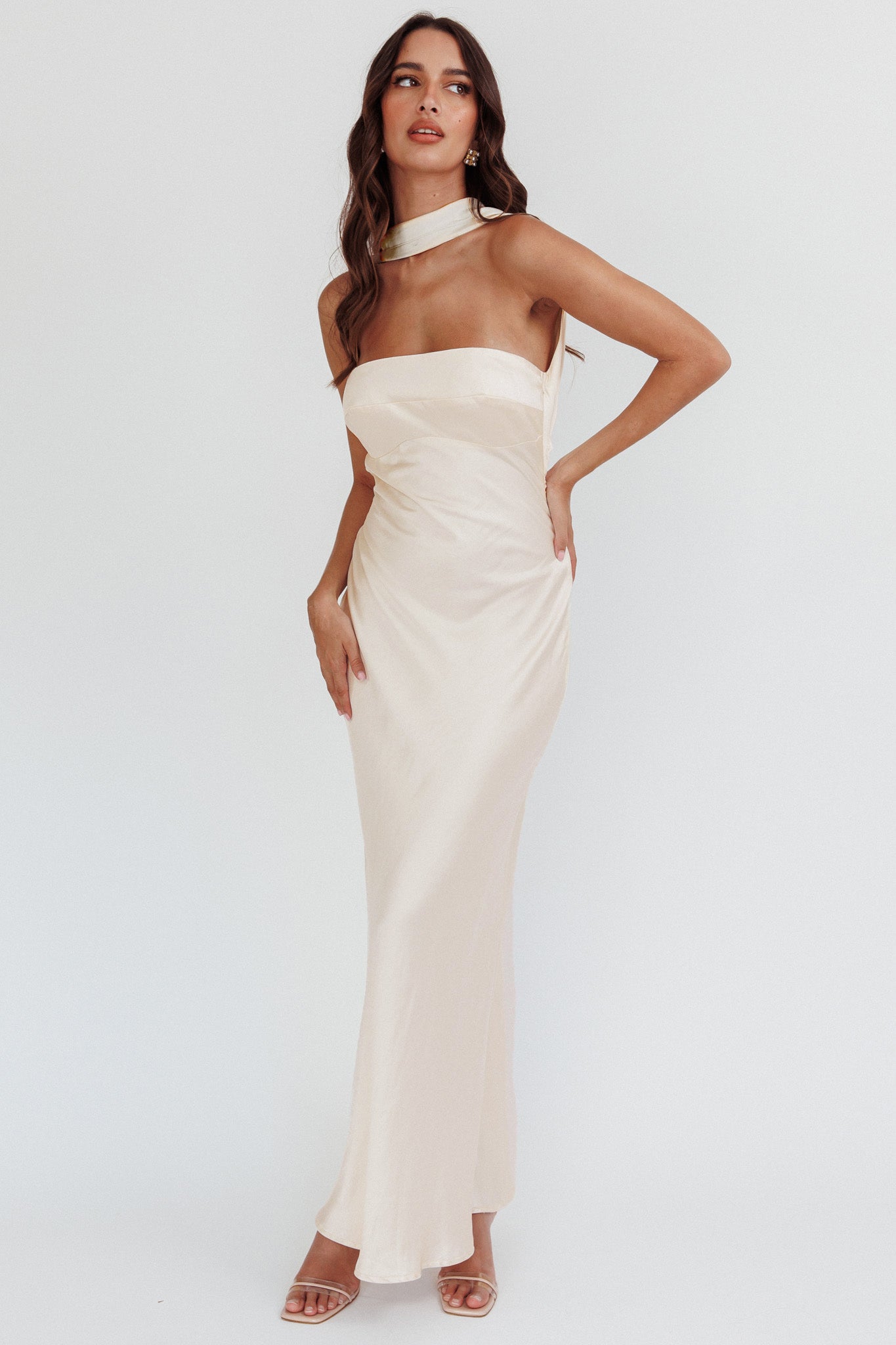 Shop the Damsel Reverse Halter Maxi Dress Oyster