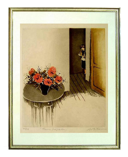 絵 A-ANTONINI アナピア・アントニーニ 水彩画 本と花 絵 A-ANTONINI