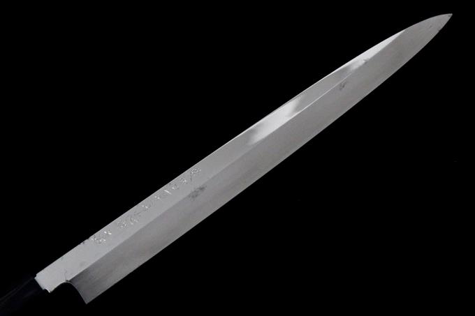 柳刃包丁 尺一 本焼 水牛縞黒檀八角柄 縞黒檀鞘・袱紗・桐箱付 λA2368