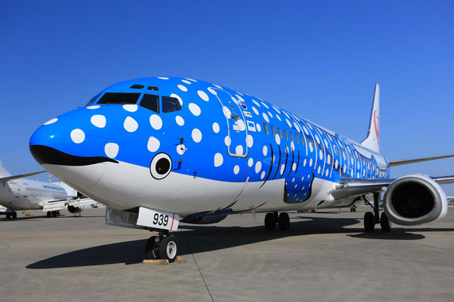 日本トランスオーシャン、ジンベエザメ描いたジンベエジェット就航